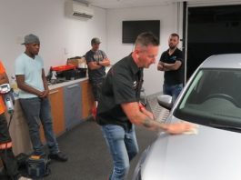 3M Graphics South Africa Hosts Vehicle Wrapping Workshop with Industry Experts Vaughn Repsold demonstrates on a vehicle at an advanced vehicle wrapping workshop brought together by 3M Graphics South Africa.