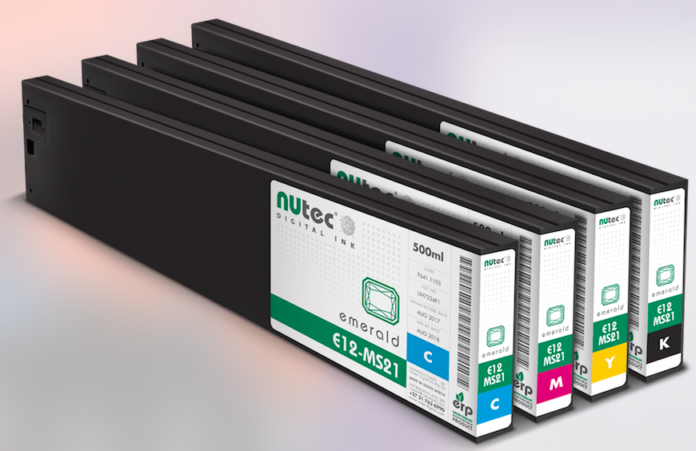 Falcon showcasing NUtec Digital Inks Emerald products.